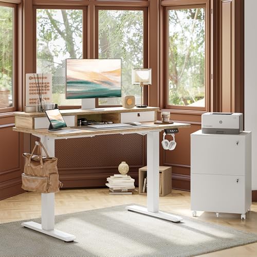 TIQLAB 40 * 24 inch Standing Desk with Two Drawers&Top Shelf, Maple - Image 2