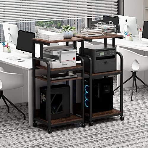 Fannova 4-Tier Printer Stand with Adjustable Storage Shelf, Large Tall Printer Table with Wheels for Home Office Small Spaces Organization, Rustic Brown - Image 4