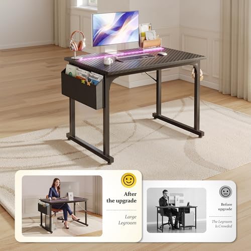 DurayLoly 32" Gaming Desk with Waterproof LED Lights for Bedroom,Black - Image 3