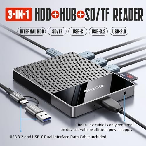 YOTUO 1TB External Hard Drive, USB C Multiport Hub HDD 7-in-1, USB 3.0, SD/TF Card Reader, Docking Station, Multi-Function HDD for Windows, Mac, Android, TV, iPhone 15/16/17, Laptop, Desktop, PC - Image 2