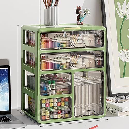Transparent Panel Desktop Bookshelf, Polypropylene Desktop Organizer, Countertop Storage Rack Desktop Shelf, Desk Hutch Supplies Storage Shelf, Display Rack for Office, Dorm, Home(Green,44cm) by KAXLDHH
