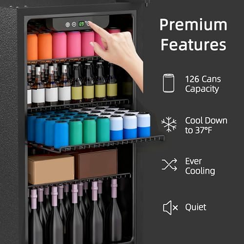 Erivess Compact Beverage Refrigerator, 126 Can/3.2 Cu Ft Mini Fridge,Silver - Image 3