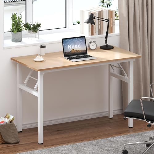 Need Office Computer Desk 39.3 Inch Sturdy Folding Laptop Table Pink Oak - Image 2