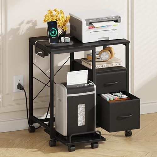 YAOHUOO Printer Stand with Power Outlet/Drawers, Printer and Shredder Stand by YAOHUOO