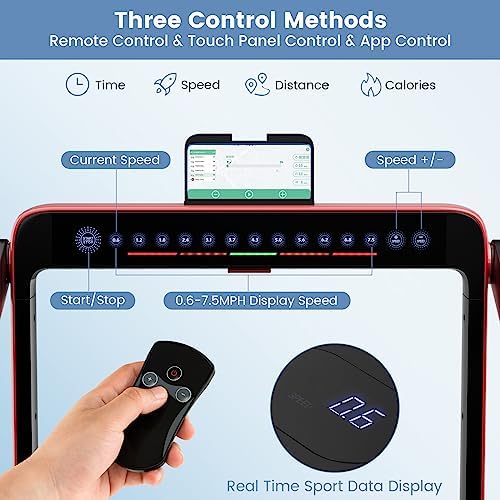 Goplus 2 in 1 Under Desk Treadmill, 2.25HP Superfit Folding Treadmill with Touch Panel Control, App Control, Remote Control, Bluetooth Speaker, Foldable Walking Treadmills for Home Office - Image 4