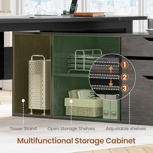 SEDETA 71" L Shaped Executive Desk with File Cabinet & Power Outlet - Image 6