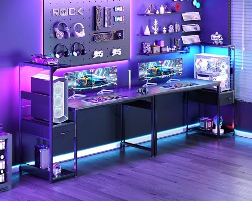 Casaottima 54'' Gaming Desk with LED Lights & CPU Stand, Black - Image 2