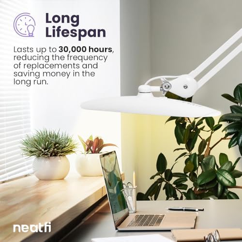 Neatfi XL 2200 Lumens 20W LED Desk Lamp with Clamp – Adjustable Color Temperature | 4-Level Dimmable Light | Home Office, Crafts & Workbench | 20-Inch Wide Head (White, CCT with Clamp) - Image 3
