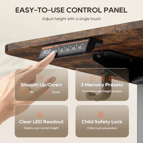 MALOL 47" x 24" Height Adjustable Electric Standing Desk, Rustic Brown - Image 6