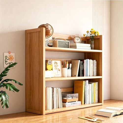 3 Tier Solid Wood Bookshelf for Desktop with Storage Shelves by Unknown