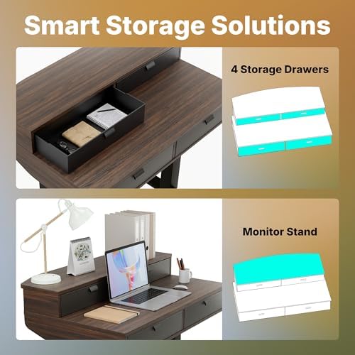HUANUO 32 x 20 Inch Electric Standing Desk with 4 Drawers, Walnut - Image 3