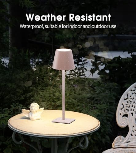 UME 3 Pack Cordless Table Lamp, Battery Operated Lamp - Portable Waterproof Rechargeable Table Lamp w/ 3 Color Temps & Stepless Dimming for Dinner, Desk, Cafe, Outdoor (Pink) - Image 4