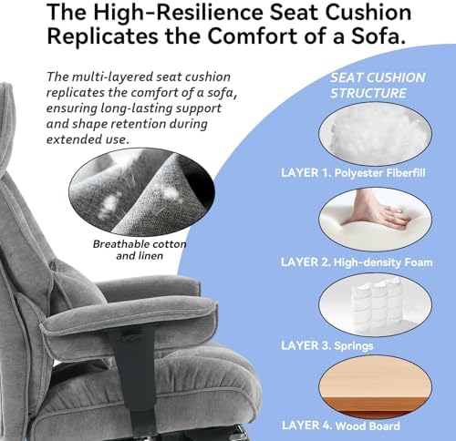 Efomao Big and Tall Fabric Executive Office Chair,Grey - Image 5