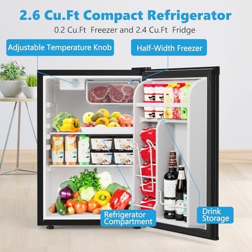 COWSAR 2.6 Cu.Ft Mini Fridge with Freezer for Bedroom Dorm, Black - Image 2