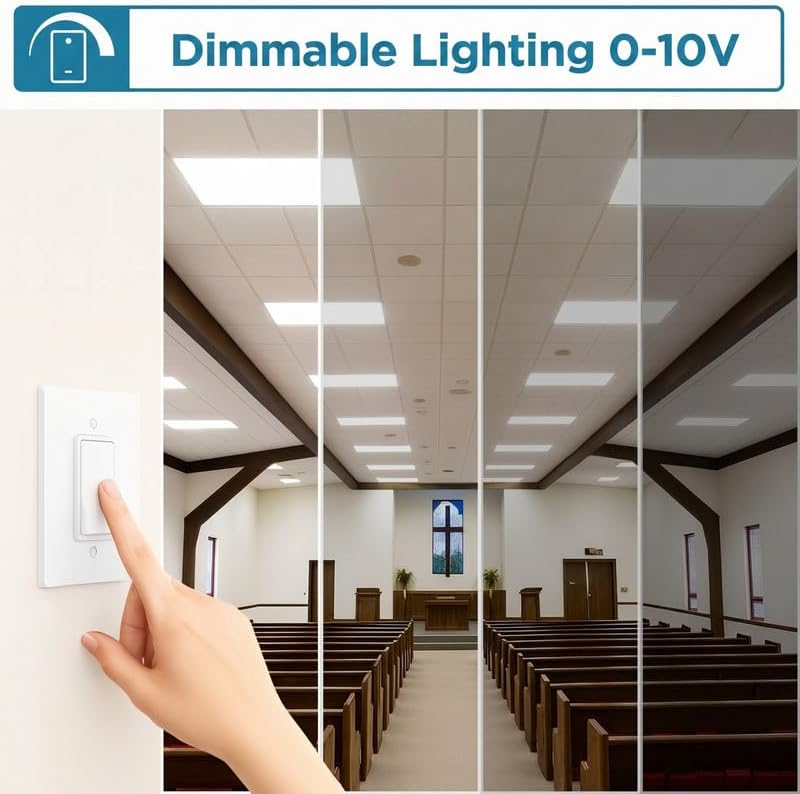 2X2 LED Flat Panel Light Emergency Battery Backup, 40W-3000K/4000K/5000K, 0-10V Dimmable, 4390 Lumens, LED Drop Ceiling Light, 100-277V, and UL Listed, Ultra Thin Back-Lit - 2 Pack - Image 3