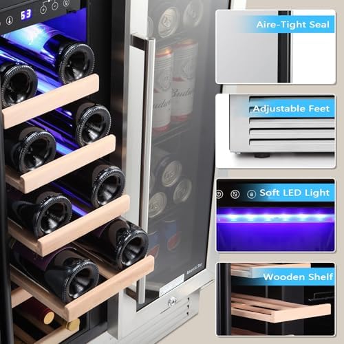 Antarctic Star 24 Inch Dual Zone Wine Fridge and Beverage Refrigerator, Built-in or Freestanding Mini Fridge with Clear Glass Door & LED Light, for Beer, Soda, and Wine - Image 3