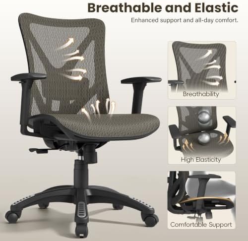 Ergonomic Office Chair, Mesh Computer Desk Chairs with BIFMA X5.1 Certified, Adjustable Lumbar Support, 3D Arm, Tilt Back, Wide Seat, Comfy Swivel Work Task Chair for Company and Home (Coffee Brown) - Image 7