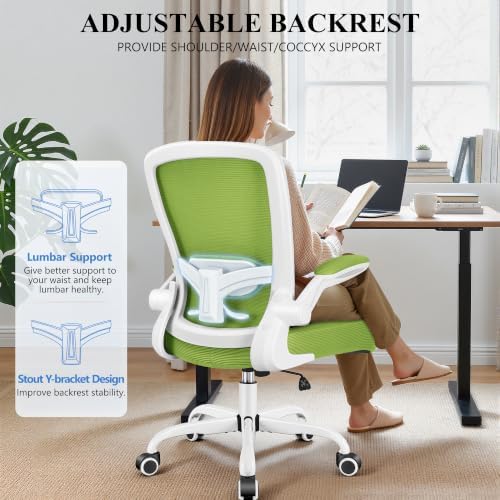 FelixKing Office Chair, Ergonomic Desk Chair Breathable Mesh Chairs Adjustable High Back Lumbar Support Flip-up Armrests, Executive Rolling Swivel Comfy Computer Chairs Home Office Green - Image 6