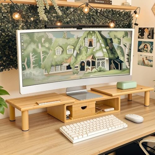 Dual Monitor Stand Riser with Drawer for Desk Laptop - Image 2