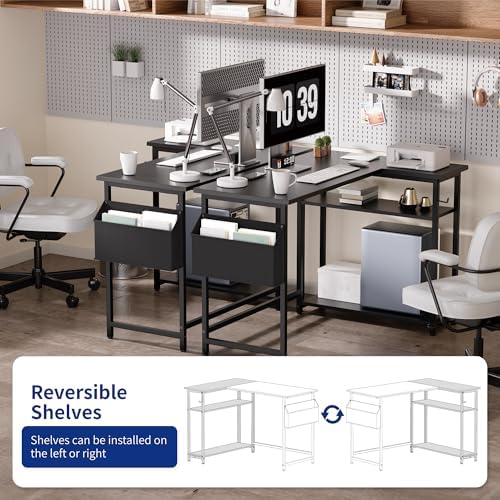 Pamray 40 Inch L Shaped Computer Desk with Reversible Side Storage Shelves, Small Corner Desk for Small Space Home Office, Writing Study Table PC Desk for Bedroom, White - Image 5