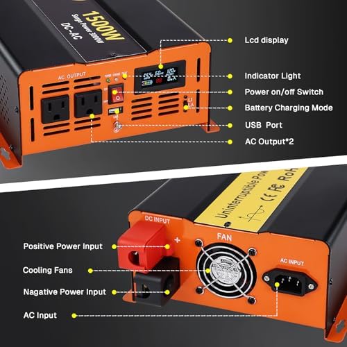 1500W Sump Pump Battery Backup Power System,Basment Protection Sump Pump Inverter with Upgrade LCD Display, Basement Protection for Power Outage Emergencies (Orange) - Image 4