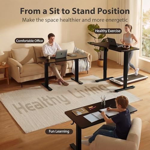 Cubiker Standing Desk, 63x28 Inches Sit Stand Home Office Desk, Electric Stand up Desk, Adjustable Desk with Splice Board, Black Frame/Black Top - Image 3