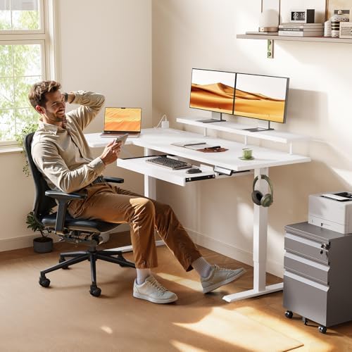 OffiGo 55 Inch Reversible L Shaped Electric Standing Desk, White - Image 2
