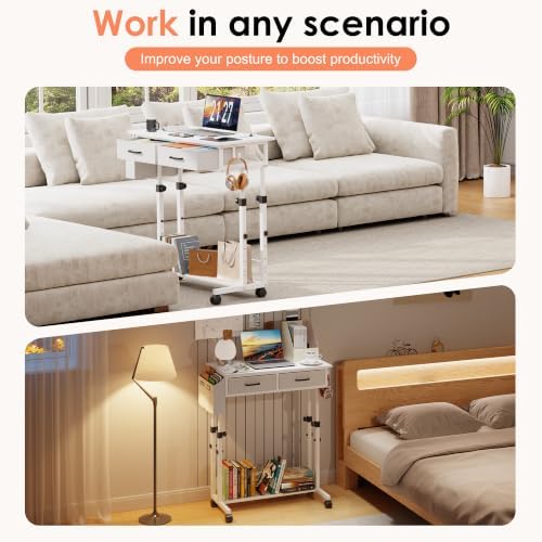 Standing Desk with Wheels, Adjustable Height Rolling Desk with 2 Drawers - Image 6