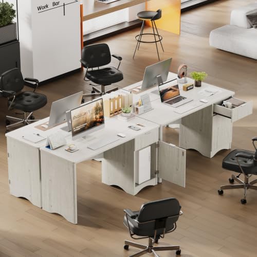 Bestier Computer Desk with Drawers, 47" Wood Office Storage Desk, White Oak - Image 2