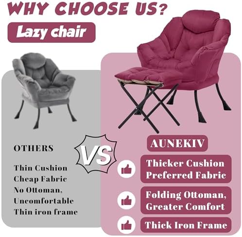 Lazy Chair with Ottoman, Comfy Reading Chair, Burgundy - Image 5