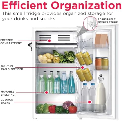 Frigidaire Retro Compact Fridge with Chiller, 3.2 cu ft Countertop Fridge with Built-In Bottle Opener, Compact Refrigerator for Office, Bedroom, Dorm Room or Cabin - 18.7"D x 19.01"W x 33.27"H (White) - Image 4