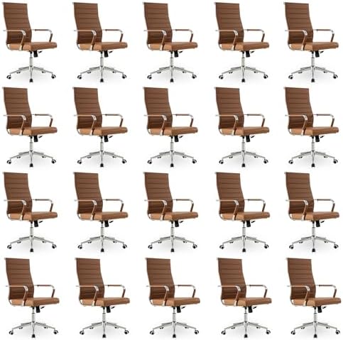 Okeysen Office Desk Chair, Ergonomic Leather Modern Conference Room Chairs, Executive Ribbed Height Adjustable Swivel Rolling Chair for Home Office Set of 20. (Brown) by Lepdep