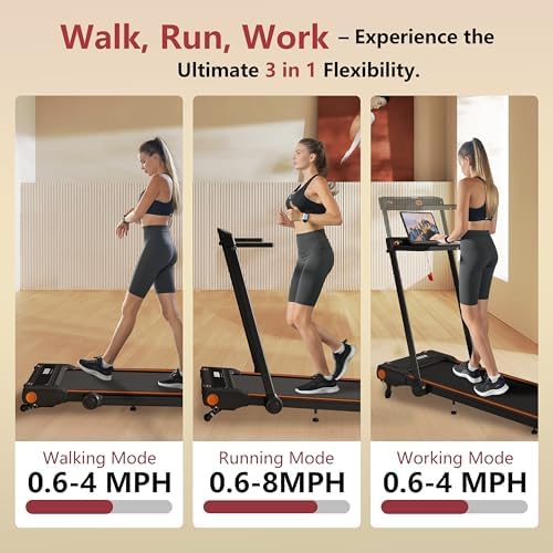 Hccsport Treadmill with Incline, 3 in 1 Under Desk Treadmill Walking Pad with Removable Desk Workstation 3.5HP Foldable Compact Walking Treadmills for Home Small Office with Wristband Remote Control - Image 4