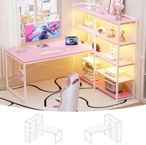 Pamray 49 Inch L Shaped Gaming Computer Desk with Shelves and Storage by PAMRAY