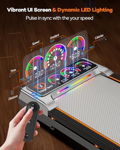 Walking Pad Treadmill with 15% 12-Level Incline & UI Screen, Trisomy 3.5HP Foldable Under Desk Treadmill with Bluetooth Speaker, Portable Treadmills for Home Office 450LBS, Remote, RGB Light - Image 4