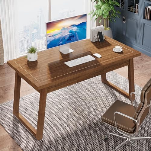 Tribesigns Home Office Executive Desk: 55 Inches Wooden Computer Desk with Drawer, Mid-Century Modern Study Writing Table, Rustic PC Laptop Desk Workstation Furniture, Walnut Brown - Image 5