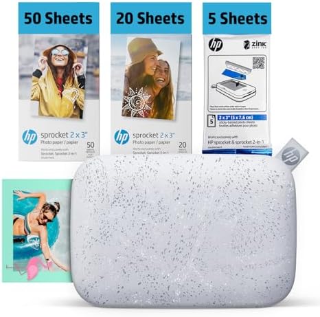 HP Sprocket 2x3 Instant Smartphone Photo Printer 75 Sheets Bundle - Bluetooth Portable Color Wireless Mobile Printer (Luna Pearl) Zink Sticky-Back Photos by HP