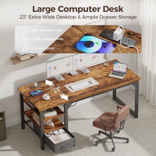 Mericonia 54" Computer Desk with Drawer, 1.2" Thick Reversible Office Desk - Image 5