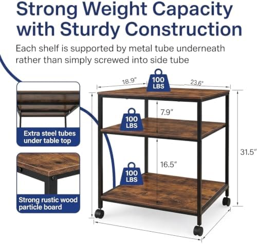 31.5" Heavy Duty Large Printer Stand with Adjustable Storage Shelf, Wood - Image 2