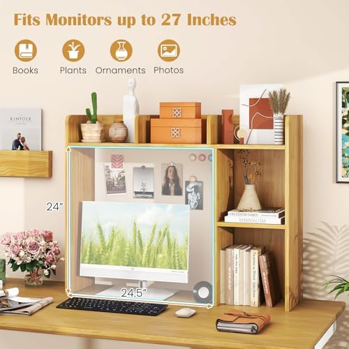 Desktop Bookshelf, 3-Tier Wood Countertop Bookcase with 5 Shelves, Desk Hutch for College Dorm, Multipurpose Desk Organizer Shelf Display Rack for Home Office, Hutch Top Only - Image 4