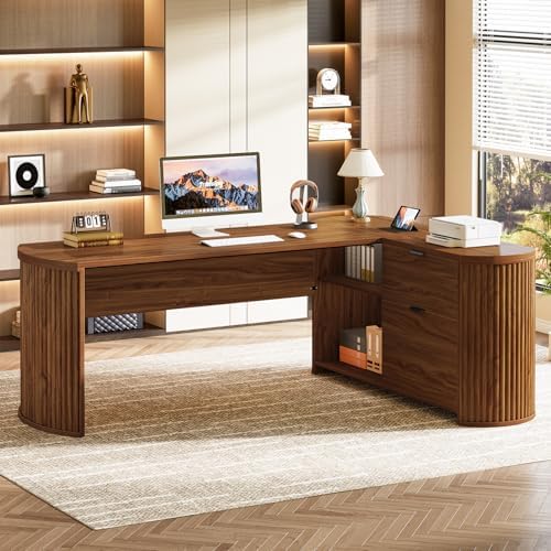 Tribesigns 79" L-Shaped Executive Desk with File Drawers, Brown by Tribesigns