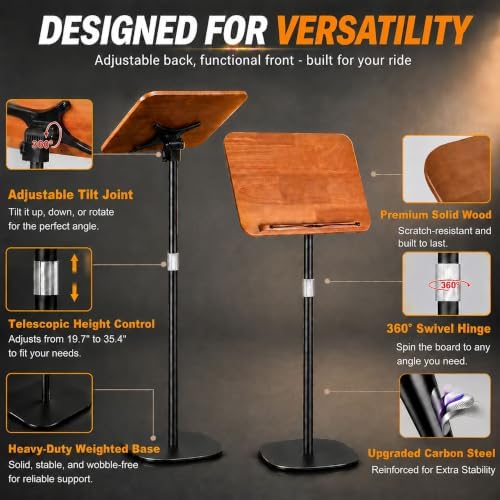 Adjustable Car Desk for RV with Solid Wood Tabletop, Tilt & 360° Swivel Mobile Office Workstation, Height Adjustable Camper Desk for Motorhome, SUV, Home Office, Reading and Travel - Image 4