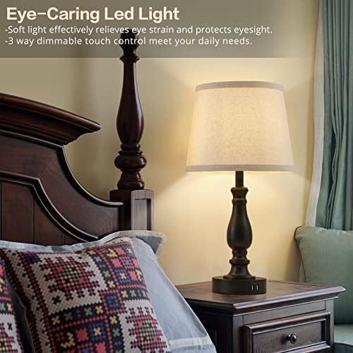 EJIAXIN Lamps for Bedroom Set of 2,Touch Bedside Table Lamp with USB C+A Ports,Dimmable Nightstand Lamps with Round Fabric Linen Lampshade for Living Room Reading Bed Side End Table,Bulbs Included - Image 6