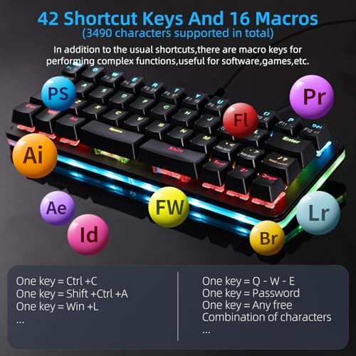 Koolertron 40% Gaming Keyboard, Compact RGB Backlit Mechanical Keypad - Image 3