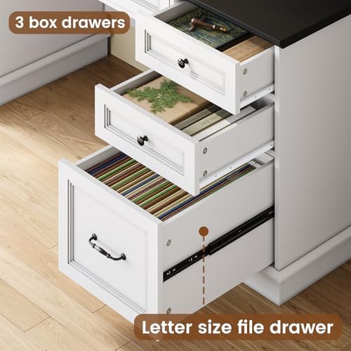 HAUOMS Farmhouse Executive Desk Computer Desk with Drawers, White - Image 6