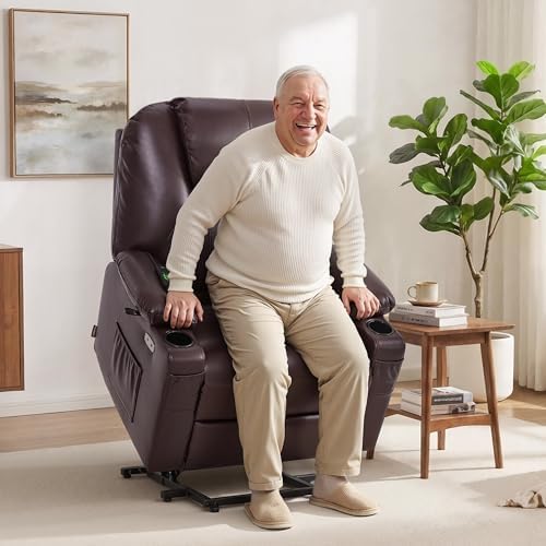 MCombo Oversized Power Lift Recliner Chair for Elderly, Lift Chair with Heat and Massage for Big and Tall, USB&Type C Ports, Cup Holders, Faux Leather R7510 (Dark Brown, Large-Wide) - Image 2