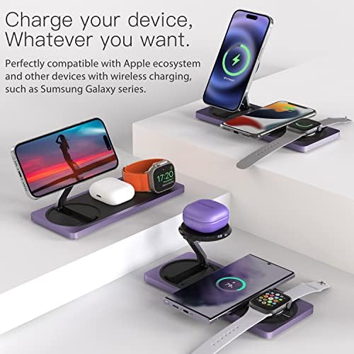 PETINO Mag-Safe Charger Stand, 3-in-1 Magnetic Wireless Charging Station for Apple Devices, iPhone 15/14/13/12 Series, Apple Watch, AirPods Pro (Purple) - Image 5