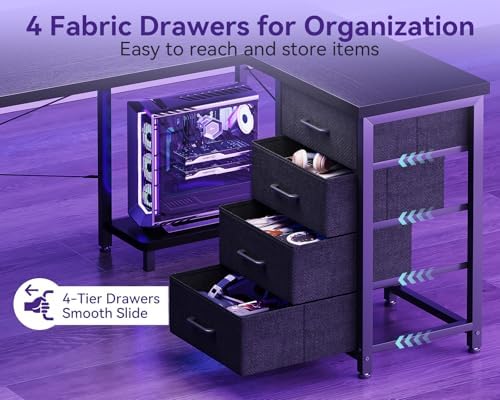 AODK 67" L Shaped Gaming Desk with 4 Drawers and Power Outlets, Black - Image 4