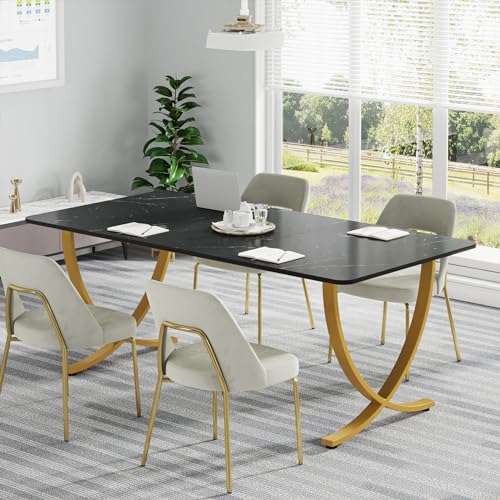 Tribesigns Executive Desk, 63” W x 31.5” D Large Office Desk, Modern Computer Desk Conference Table Meeting Room Table, Business Furniture for Home Office, Black and Gold - Image 6