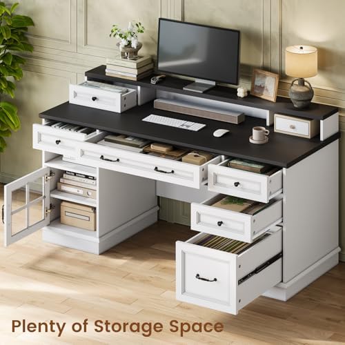 HAUOMS Farmhouse Executive Desk Computer Desk with Drawers, White - Image 5